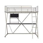 Modern Industrial Pewter Metal Kids' Twin Loft Bed with Built in Study Desk