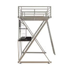 Modern Industrial Pewter Metal Kids' Twin Loft Bed with Built in Study Desk
