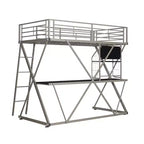 Modern Industrial Pewter Metal Kids' Twin Loft Bed with Built in Study Desk