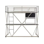 Modern Industrial Pewter Metal Kids' Twin Loft Bed with Built in Study Desk