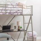 Modern Industrial Pewter Metal Kids' Twin Loft Bed with Built in Study Desk