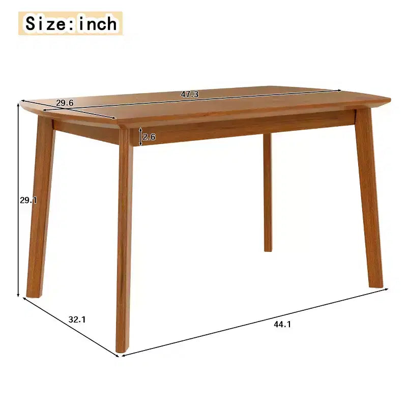 47 Mid-Century Modern Dining Table with Solid Rubber Wood Legs, Rectangular Kitchen Table for 4, Minimalist Dining Room Table