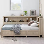 GDFStudio Simmons Wood Daybed with Storage Shelves and 3 Drawers