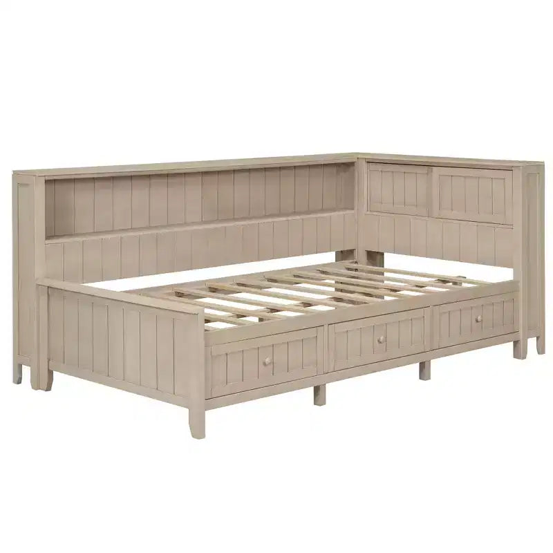 Wood Daybed with Storage Shelves and 3 Drawers