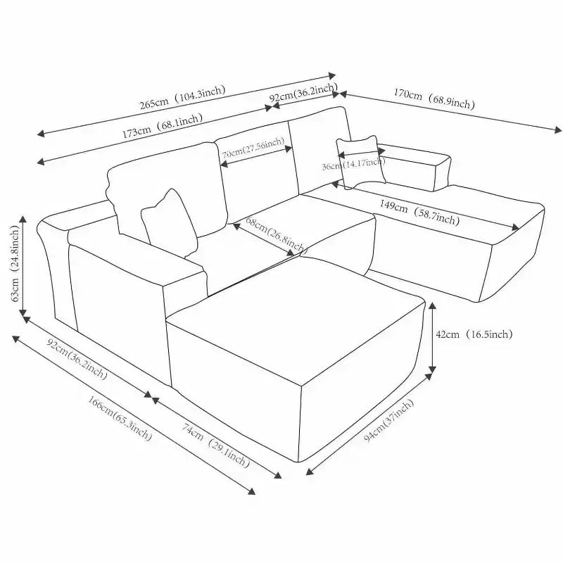 Sectional Sofa,U-Shaped Chaise,Deep Seat,Side Pockets,Plush Fabric,No Assembly,Grey,Right Facing