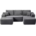 Sectional Sofa,U-Shaped Chaise,Deep Seat,Side Pockets,Plush Fabric,No Assembly,Grey,Right Facing