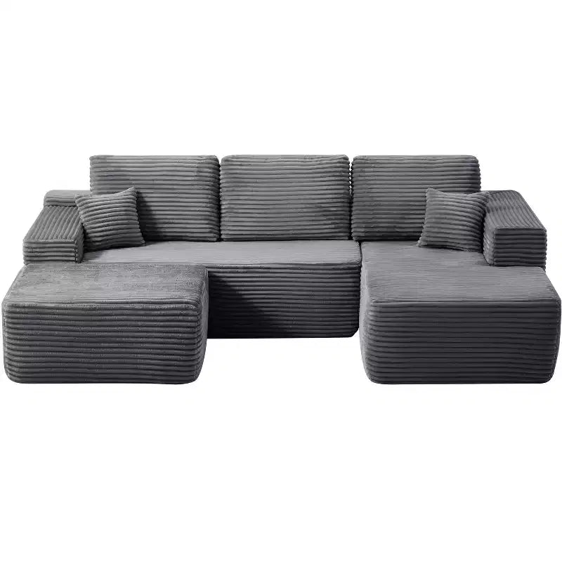 Sectional Sofa,U-Shaped Chaise,Deep Seat,Side Pockets,Plush Fabric,No Assembly,Grey,Right Facing