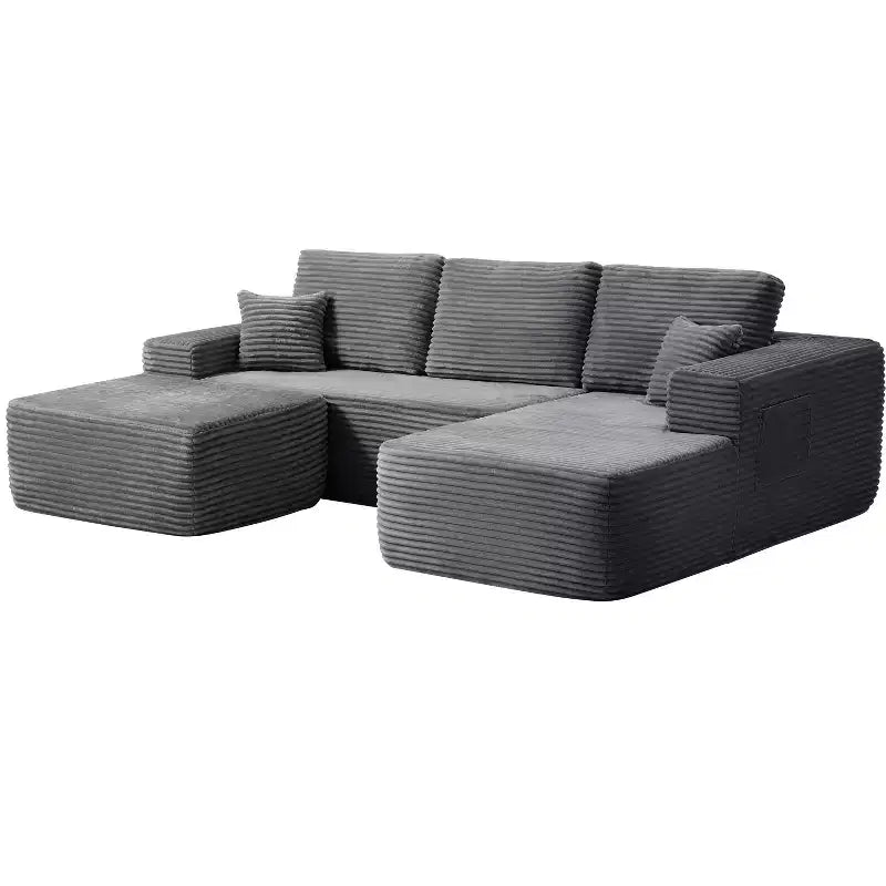 Sectional Sofa,U-Shaped Chaise,Deep Seat,Side Pockets,Plush Fabric,No Assembly,Grey,Right Facing