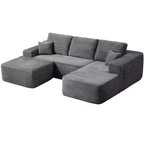 Sectional Sofa,U-Shaped Chaise,Deep Seat,Side Pockets,Plush Fabric,No Assembly,Grey,Right Facing