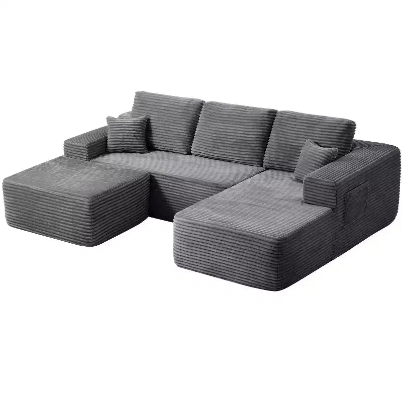 Sectional Sofa,U-Shaped Chaise,Deep Seat,Side Pockets,Plush Fabric,No Assembly,Grey,Right Facing