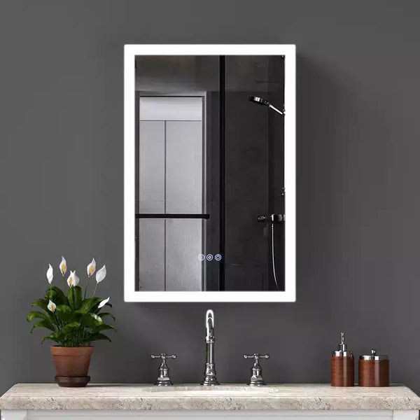 GDFStudio Tsubasa 20 Modern Metal Medicine Cabinet with Mirror, LED Lights and 3 Color Temperatures