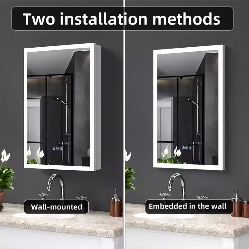 20 Modern Metal Medicine Cabinet with Mirror, LED Lights and 3 Color Temperatures