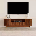 Wood TV Stand with Drawer and Cabinet, Mid Century Modern Entertainment Center with Solid Wood Feet, Brown Media Console for Living Room