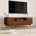 Wood TV Stand with Drawer and Cabinet, Mid Century Modern Entertainment Center with Solid Wood Feet, Brown Media Console for Living Room