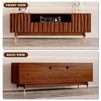 Wood TV Stand with Drawer and Cabinet, Mid Century Modern Entertainment Center with Solid Wood Feet, Brown Media Console for Living Room