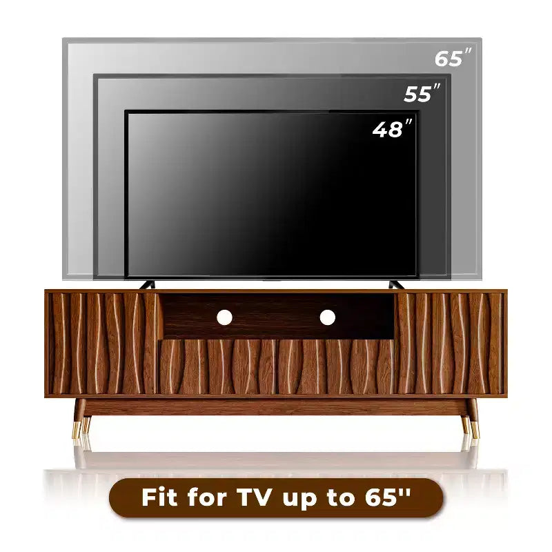 Wood TV Stand with Drawer and Cabinet, Mid Century Modern Entertainment Center with Solid Wood Feet, Brown Media Console for Living Room