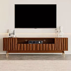 Wood TV Stand with Drawer and Cabinet, Mid Century Modern Entertainment Center with Solid Wood Feet, Brown Media Console for Living Room