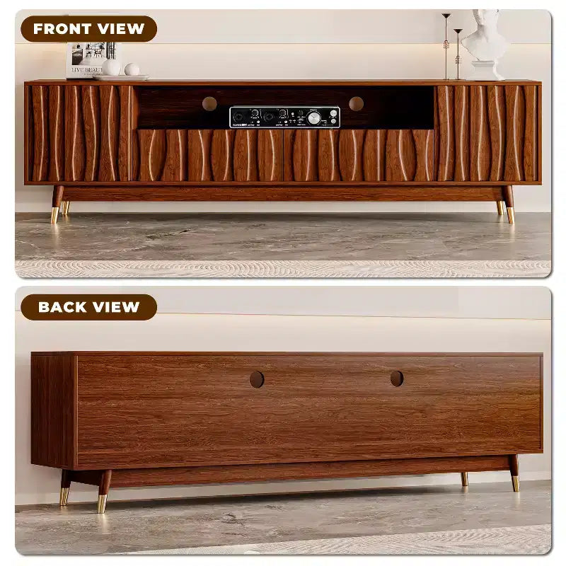 Wood TV Stand with Drawer and Cabinet, Mid Century Modern Entertainment Center with Solid Wood Feet, Brown Media Console for Living Room
