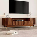 Wood TV Stand with Drawer and Cabinet, Mid Century Modern Entertainment Center with Solid Wood Feet, Brown Media Console for Living Room