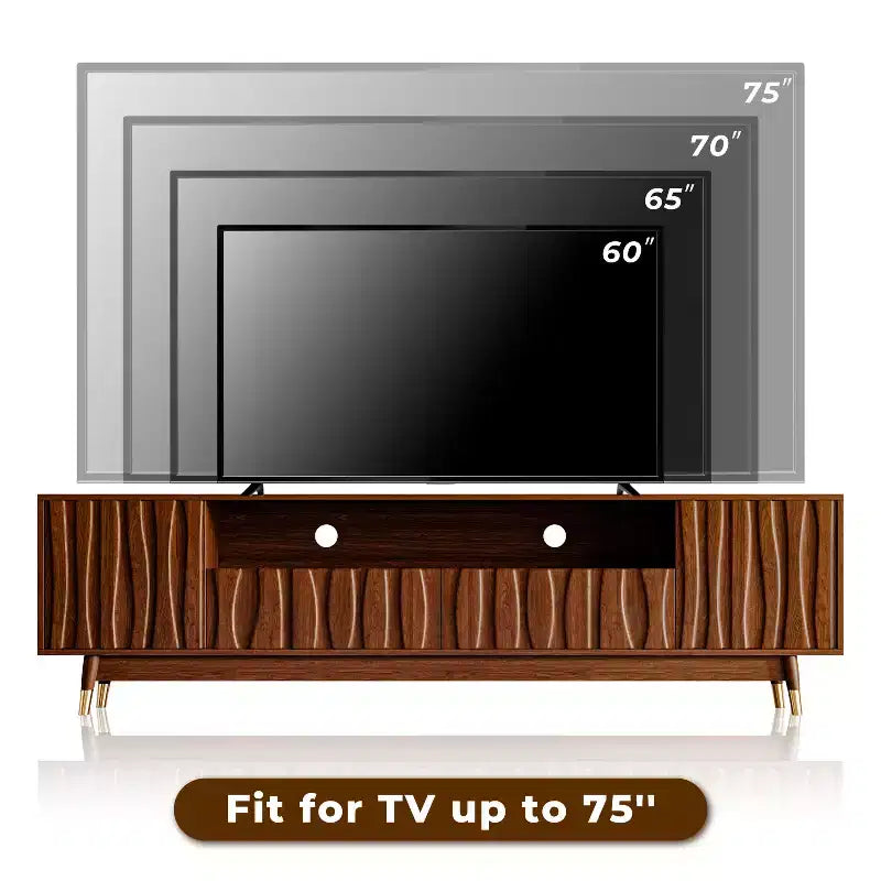 Wood TV Stand with Drawer and Cabinet, Mid Century Modern Entertainment Center with Solid Wood Feet, Brown Media Console for Living Room