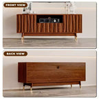 Wood TV Stand with Drawer and Cabinet, Mid Century Modern Entertainment Center with Solid Wood Feet, Brown Media Console for Living Room