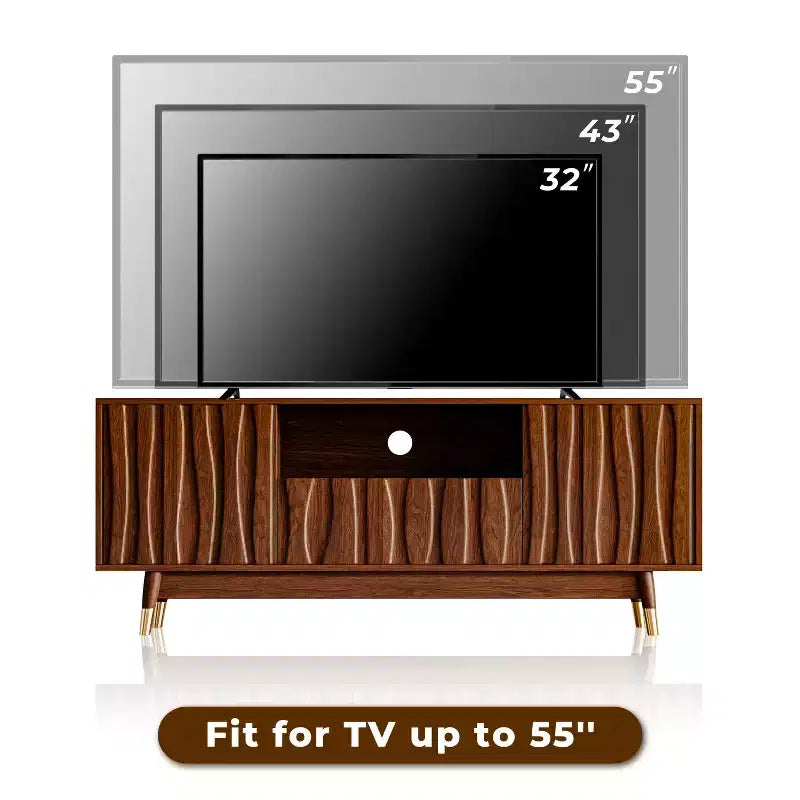 Wood TV Stand with Drawer and Cabinet, Mid Century Modern Entertainment Center with Solid Wood Feet, Brown Media Console for Living Room
