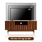 Wood TV Stand with Drawer and Cabinet, Mid Century Modern Entertainment Center with Solid Wood Feet, Brown Media Console for Living Room