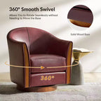 Transitional Genuine Leather Swivel Barrel Chair With Solid Wood BaseArtful Living Design