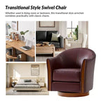 Transitional Genuine Leather Swivel Barrel Chair With Solid Wood BaseArtful Living Design