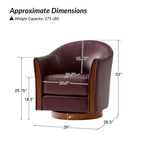 Transitional Genuine Leather Swivel Barrel Chair With Solid Wood BaseArtful Living Design