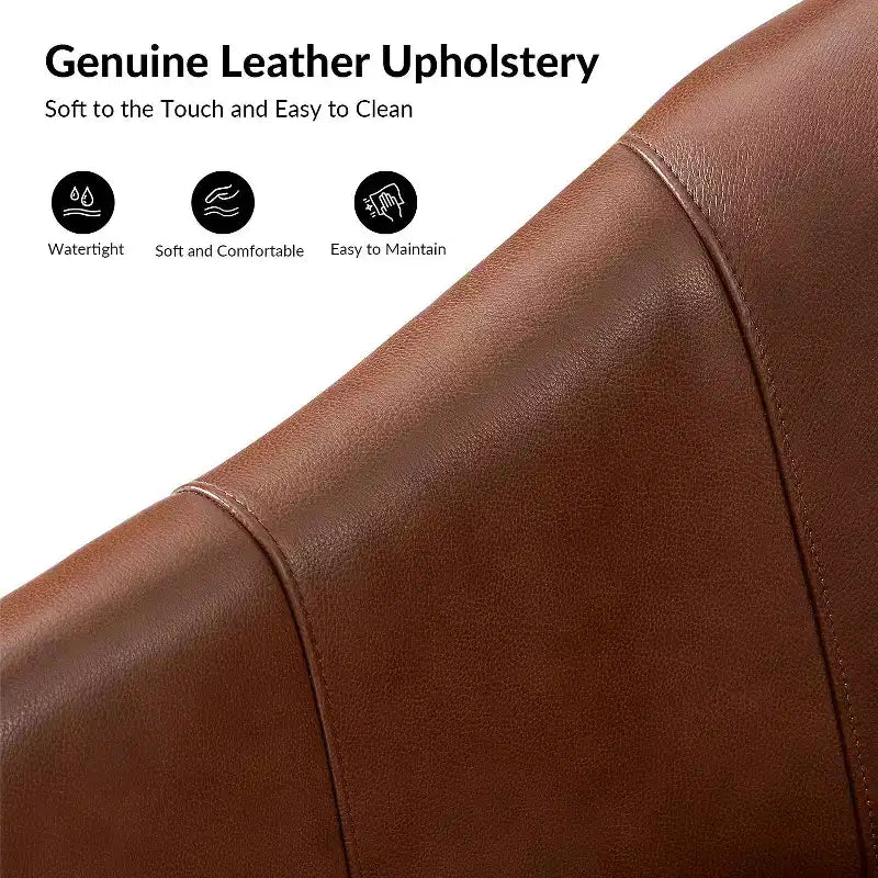 Transitional Genuine Leather Swivel Barrel Chair With Solid Wood BaseArtful Living Design