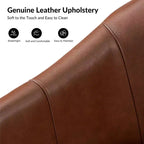 Transitional Genuine Leather Swivel Barrel Chair With Solid Wood BaseArtful Living Design
