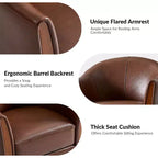 Transitional Genuine Leather Swivel Barrel Chair With Solid Wood BaseArtful Living Design