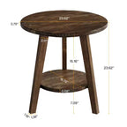 Solid Wood Round End Table with Storage Shelf, Farmhouse Sofa Side Table and Nightstand for Living Room and Bedroom, Dark Brown, Easy Assembly
