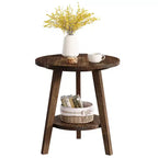 Solid Wood Round End Table with Storage Shelf, Farmhouse Sofa Side Table and Nightstand for Living Room and Bedroom, Dark Brown, Easy Assembly