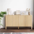 58In Sideboard Buffet Cabinet, Modern Fluted Storage Cabinet with 4 Doors & Adjustable Shelves, Wood Credenza Console