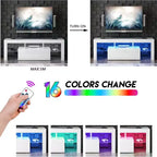 55-Inch LED TV Stand with Open Shelves & Flip Door, Modern Glass Shelf Media Console for Living Room Bedroom