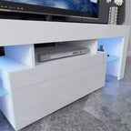 55-Inch LED TV Stand with Open Shelves & Flip Door, Modern Glass Shelf Media Console for Living Room Bedroom