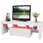 55-Inch LED TV Stand with Open Shelves & Flip Door, Modern Glass Shelf Media Console for Living Room Bedroom