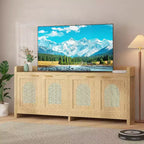 TV Stand for 65 Inch TV, Wood Entertainment Center with Glass Door Storage Cabinet, Entertainment Center Console Table for TV for Living Room