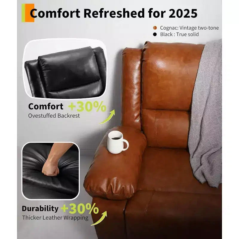 PU Leather Recliner Chair - Heat and Massage, Lift Recliner for Elderly & Mobility Impaired, Adjustable Back and Legs, Heavy Duty Lift Chair