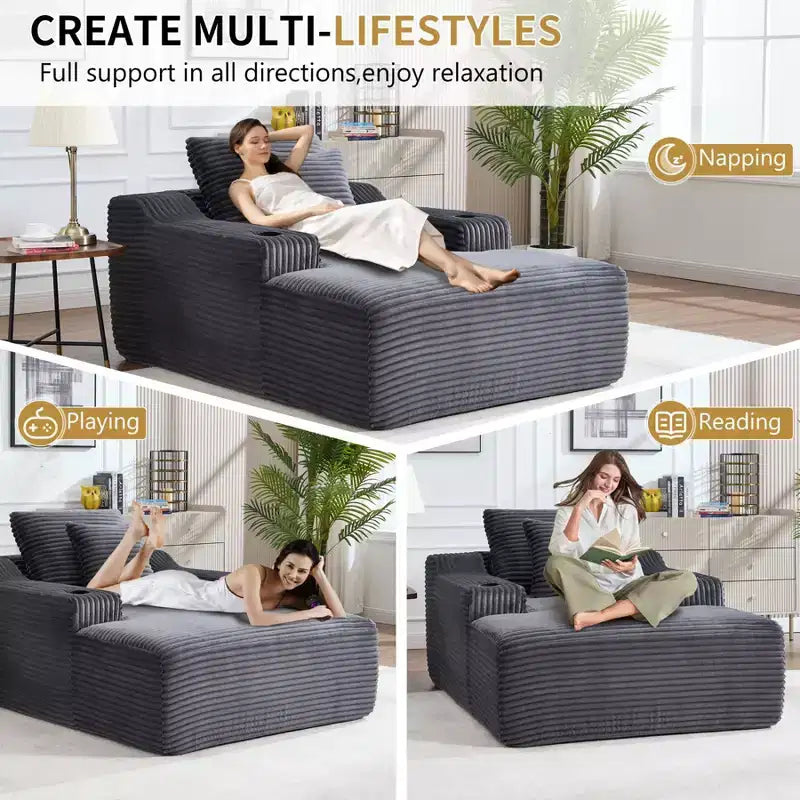 67'' Chaise Lounge Chair, Indoor Sleeper Sofa Bed with 2 Pillows, Boneless Single Sofa Couch for Living Room, No Assembly Required