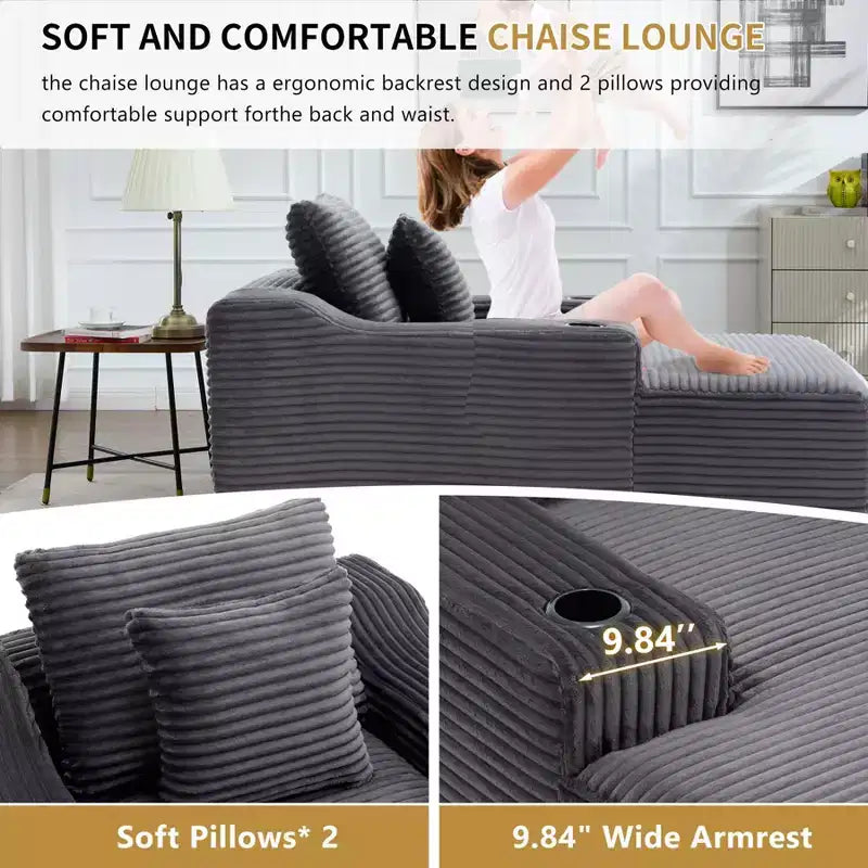 67'' Chaise Lounge Chair, Indoor Sleeper Sofa Bed with 2 Pillows, Boneless Single Sofa Couch for Living Room, No Assembly Required