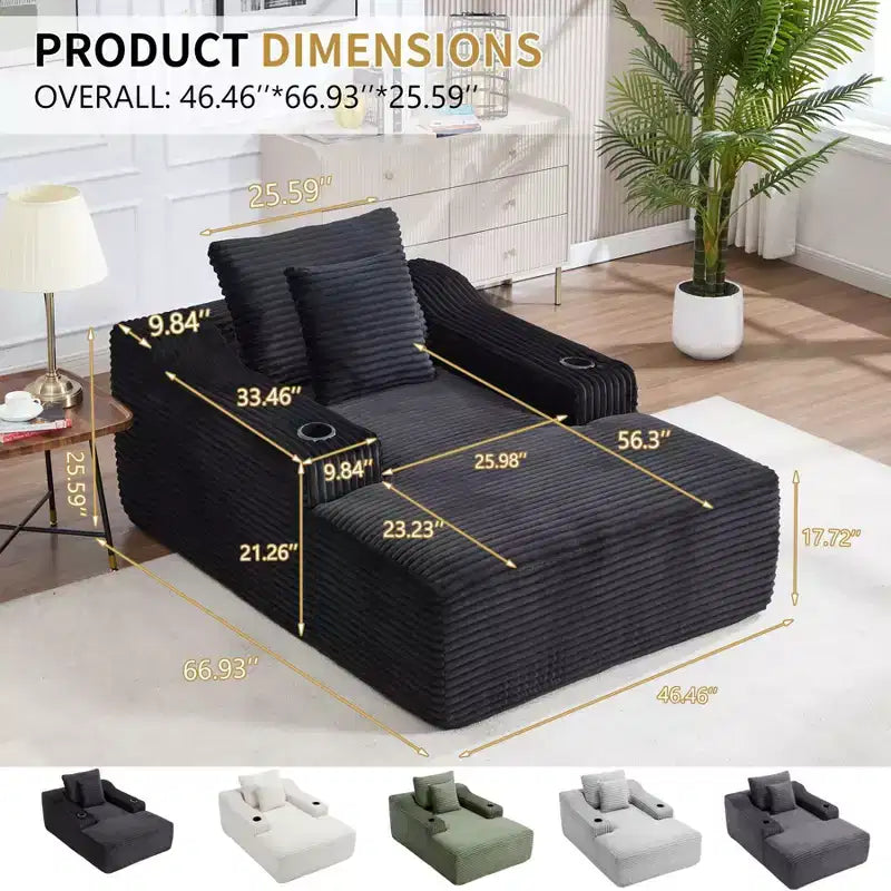 67'' Chaise Lounge Chair, Indoor Sleeper Sofa Bed with 2 Pillows, Boneless Single Sofa Couch for Living Room, No Assembly Required