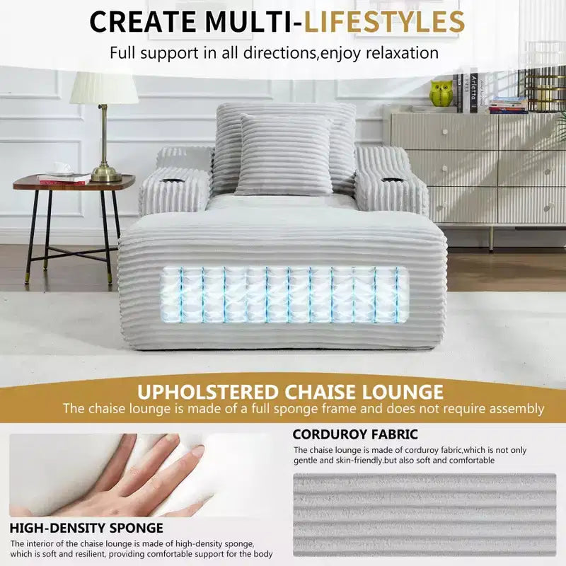 67'' Chaise Lounge Chair, Indoor Sleeper Sofa Bed with 2 Pillows, Boneless Single Sofa Couch for Living Room, No Assembly Required