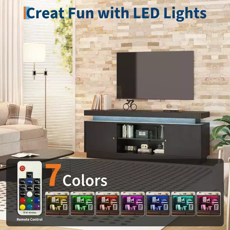 TV Stand with Power Outlet, Entertainment Center with Storage and Adjustable Shelf, TV Console for Living Room, Modern Media Console