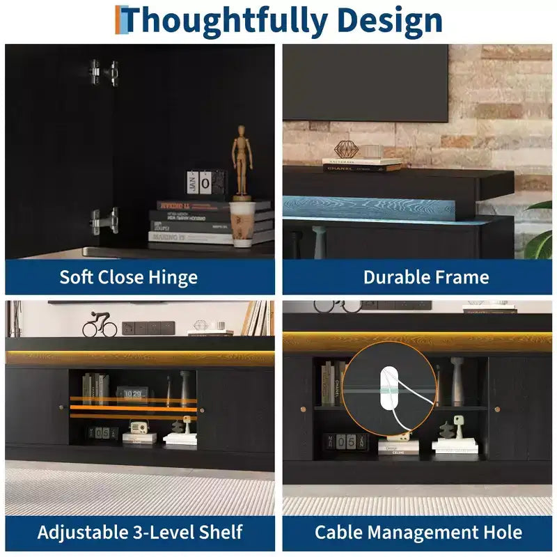 TV Stand with Power Outlet, Entertainment Center with Storage and Adjustable Shelf, TV Console for Living Room, Modern Media Console