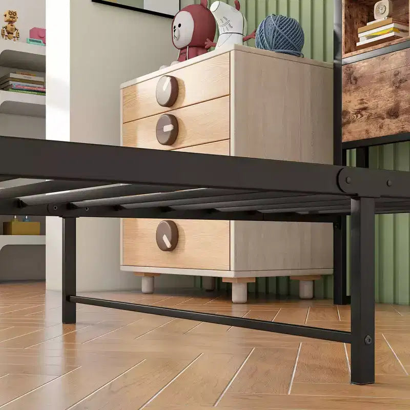 Twin Size Bed Frame with Storage Headboard & Charging Station, Bookcase Shelves for Kids' Bedroom