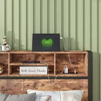Twin Size Bed Frame with Storage Headboard & Charging Station, Bookcase Shelves for Kids' Bedroom