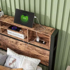 Twin Size Bed Frame with Storage Headboard & Charging Station, Bookcase Shelves for Kids' Bedroom